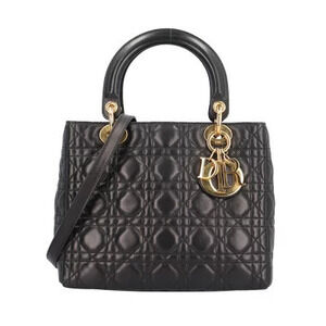 Christian Dior Lady Cannage Shoulder Bag Leather Black